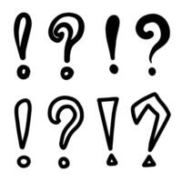 collection of hand drawn question marks and exclamation marks isolated on white background. EPS 10. vector