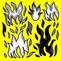 Fire doodle collection, flame emblem in hand drawn scribble style, doodle sketch style of Hand drawn fire vector