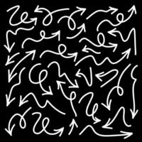 Set of hand drawn arrows doodle on black background. Doddle arrow set. vector