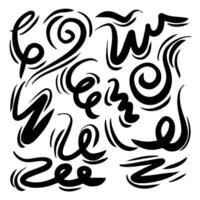Doodle wind line sketch set. Hand drawn doodle wind movement, air blowing. Sketch of air blowing movement, abstract lines. vector