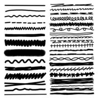 Set of artistic pen brushes. Hand drawn grunge strokes. Doodle lines, various dividers for web sites. EPS 10 vector