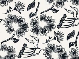 Abstract Floral Pattern Seamless Hand Drawn Black And White Ornament Intricate Flower Pattern. vector