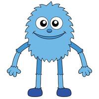 Cute fluffy blue monster cartoon character standing and smiling innocently vector