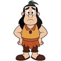 Cartoon caveman character sad and disappointed hands on hips isolated on white vector