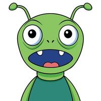 Funny cartoon green alien creature illustration with surprised expression and antennas vector