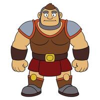 Cartoon giant warrior standing brave and strong illustration full body view vector