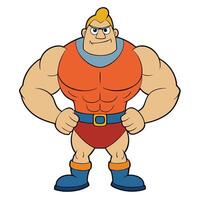 Cartoon strongman character standing with hands on hips illustration vector