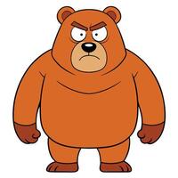 Cartoon brown bear illustration with angry expression standing isolated on white background vector