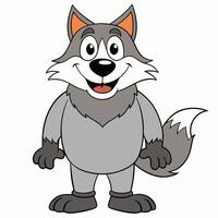 Standing cartoon wolf illustration smiling animal character design element vector
