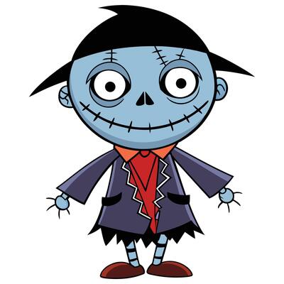 Cartoon zombie character in a suit for halloween design elements