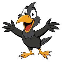 Cheerful cartoon crow character with open arms and friendly expression ready to hug vector
