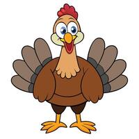 Funny thanksgiving turkey cartoon character illustration with outlined features vector
