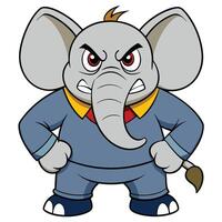 Cartoon style angry elephant character wearing clothes posing with hands on hips vector