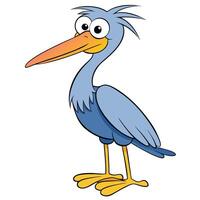 Cartoon heron bird illustration standing on white background vector