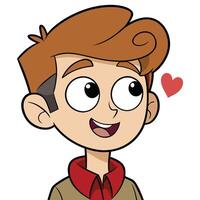 Cartoon boy with heart smiling and looking up adorable loving character illustration vector