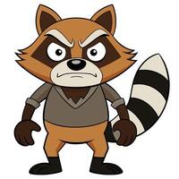 Cartoon raccoon character with an angry expression and striped tail design vector