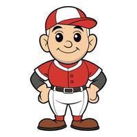 Cartoon illustration of a smiling baseball player wearing a red and white uniform vector