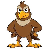 Cartoon brown eagle character with angry expression and hands on hips vector