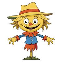 Cute cartoon scarecrow with hat and happy expression illustration vector