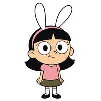 Cartoon girl character with bunny ears simple outfit and happy expression vector