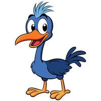 Cheerful cartoon roadrunner character with blue feathers and orange beak vector