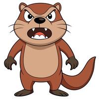 Angry cartoon otter standing with fangs showing and dark expression vector
