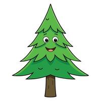 Cheerful cartoon christmas tree illustration with smiling face and simple design vector