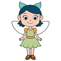 Cartoon fairy girl with wings in green dress isolated on white vector