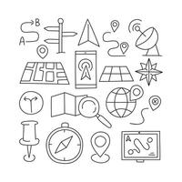 Navigation. Doodle icon set isolated on white background vector