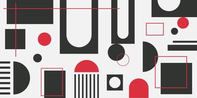 Abstract retro geometric banner with shapes and forms. Brutal contemporary figures and other graphic design elements. Red and black wallpaper. illustrations. vector