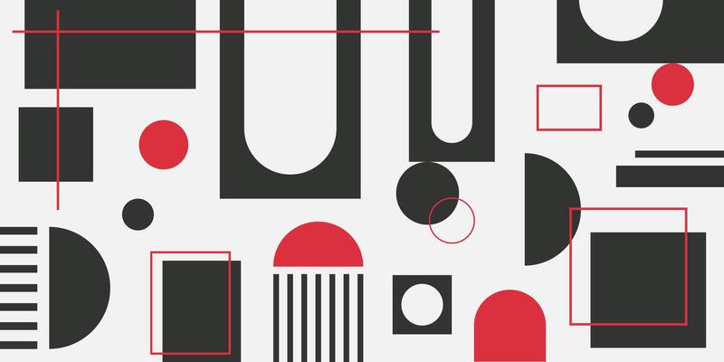 Abstract retro geometric banner with shapes and forms. Brutal contemporary figures and other graphic design elements. Red and black wallpaper. illustrations.