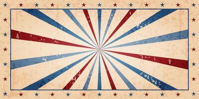 Abstract retro banner with stripes and stars on a grunge texture. Damaged wall in 70s groovy style. American symbolic. old-fashioned background. vector
