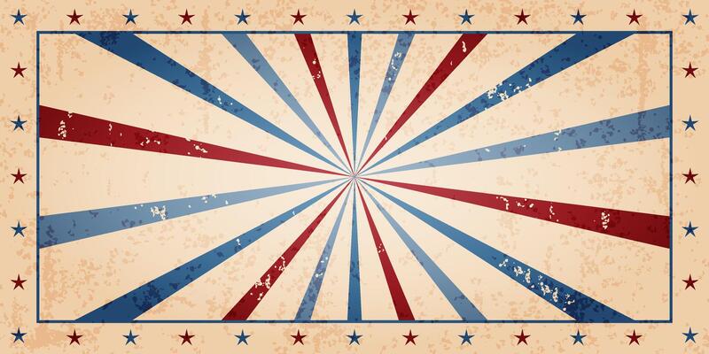 Abstract retro banner with stripes and stars on a grunge texture. Damaged wall in 70s groovy style. American symbolic. old-fashioned background.