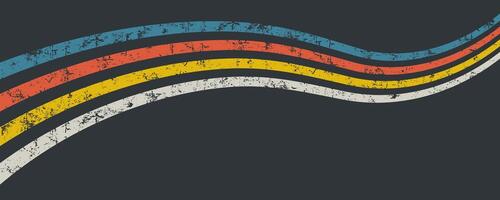 Wavy retro banner with colorful stripes. Painted wall with the damaged effect, scuffed texture. Old-fashioned design aesthetic, illustrations. vector