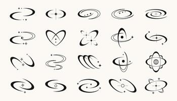Retro y2k symbols and shapes, futuristic abstract frames and symbols with blinking stars. design elements set. vector