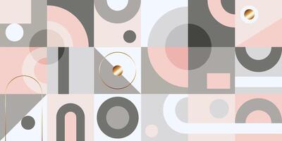 Geometric patterns with abstract shapes and forms in soft pastel colors. Decorative modern banner, art, colorful square tiles with golden decor. illustration. vector