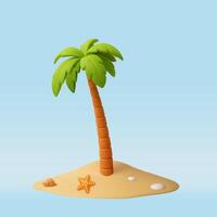 3d palm on piece of land with starfish and seashell vector