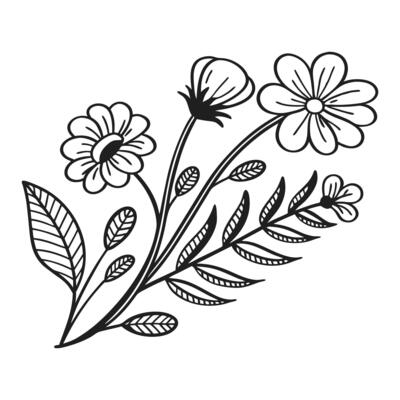 Sketch of Flowers and Leaves in Cartoon Style