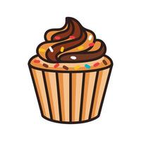 cartoon cupcake chocolate frosting yellow paper vector