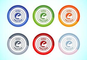High protein icon design illustration, High protein label badge, 6 color button design set vector