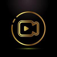 icon design. camera icon, camera symbol, movie sign in gold color style vector