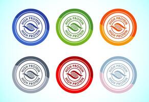 High protein icon design, High protein label sign, 6 color button design set vector