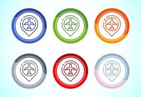 Airplane icon design, Flight transport sign symbol, 6 color button design set vector