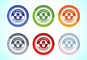 Antibiotic free icon design illustration, No antibiotic label. Organic, natural, 6 color button design set vector