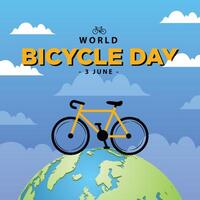 World Bicycle Day with earth maps and bicycle vector
