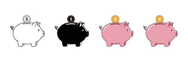 Piggy Bank icon symbol line, fill, and color icon for graphic and web design collection vector