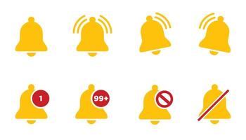 Yellow Notification bell icon set. Alarm symbol. Ringing bells reminder icon , incoming inbox message sign vector