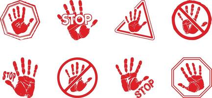 Red Handprint Stop Symbol Icons Collection Set vector