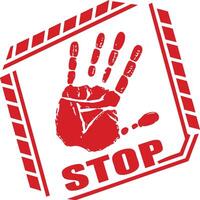 Red Stop Handprint Warning Sign with Angled Frame vector