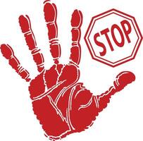 Red Handprint Stop Sign with Octagon Warning Icon vector
